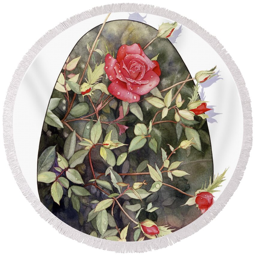 Red Round Beach Towel featuring the painting Rose by Roger Snyder