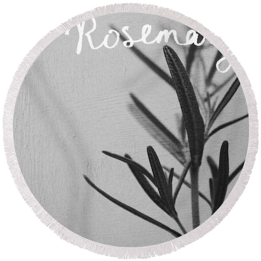 Rosemary Round Beach Towel featuring the mixed media Rosemary by Linda Woods