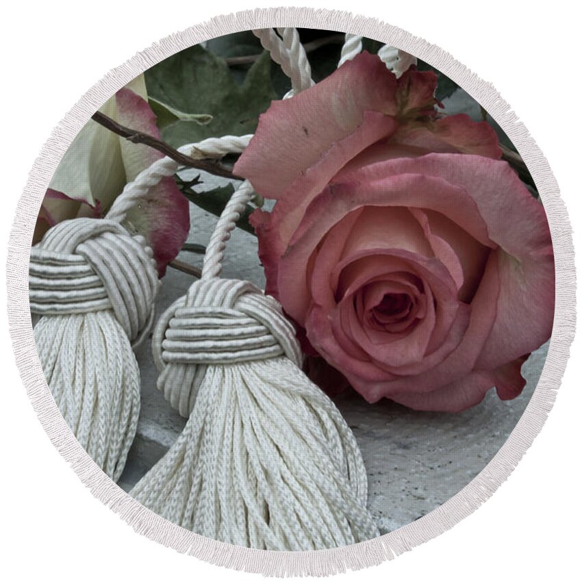 Tassels And Roses Round Beach Towel featuring the photograph Roses And Tassels by Sandra Foster