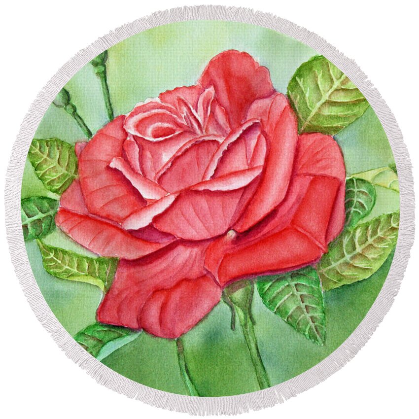 Rose Round Beach Towel featuring the painting Roses Are Red by Kathryn Duncan