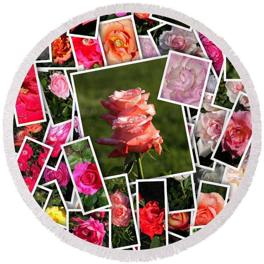 Rose Round Beach Towel featuring the photograph Roses Collage by Stefano Senise