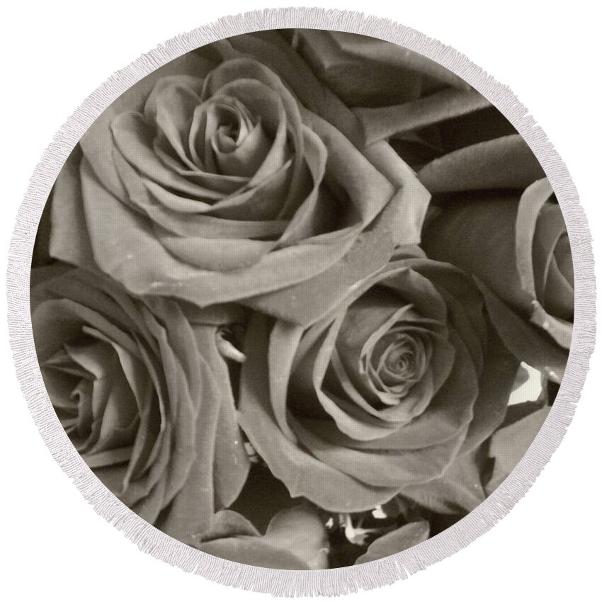 Rose Round Beach Towel featuring the photograph Roses On Your Wall Sepia by Joseph Baril