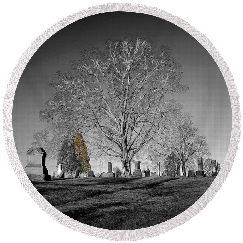 Moon Round Beach Towel featuring the photograph Roseville Cemetary by David Yocum