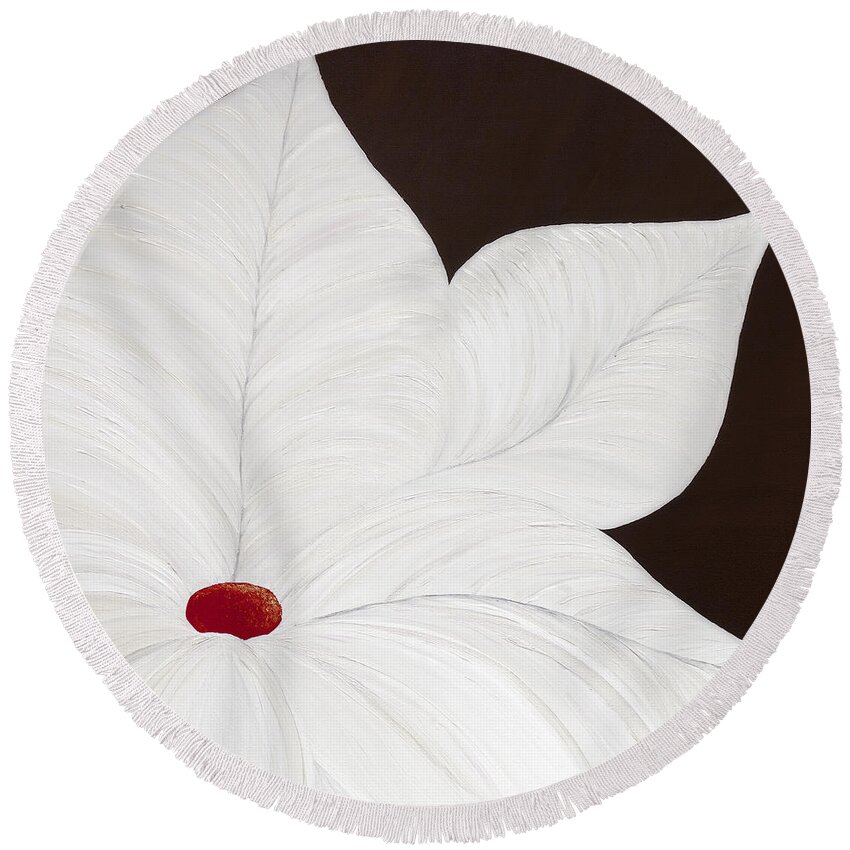 Flower Round Beach Towel featuring the painting Rosie's Red Flower by Tamara Nelson