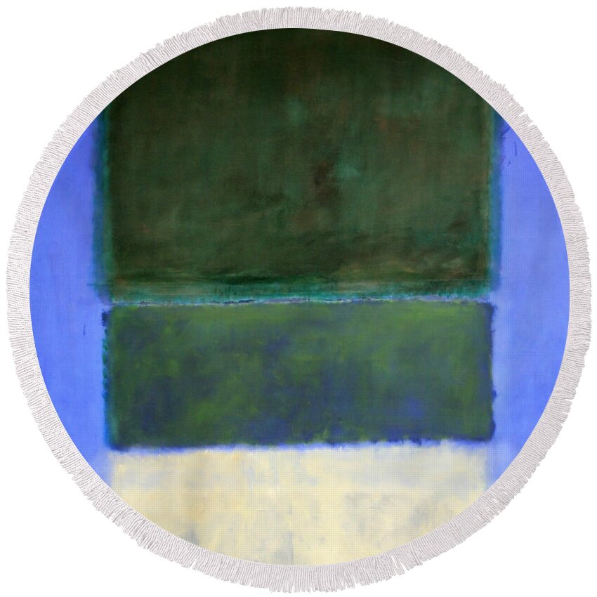 No. 14 Round Beach Towel featuring the photograph Rothko's No. 14 -- White And Greens In Blue by Cora Wandel
