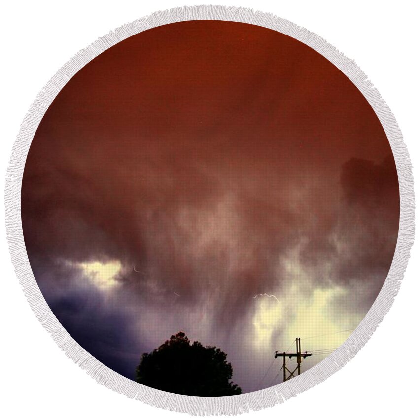 Stormscape Round Beach Towel featuring the photograph Rounds 2 3 Late Night Nebraska Storms by NebraskaSC