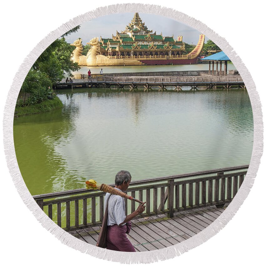 Architecture Round Beach Towel featuring the photograph Royal Barge In Yangon Myanmar by JM Travel Photography
