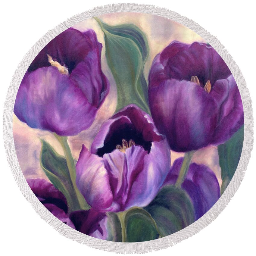 Tulips Round Beach Towel featuring the painting Royal Beauties by Jeanette Sthamann