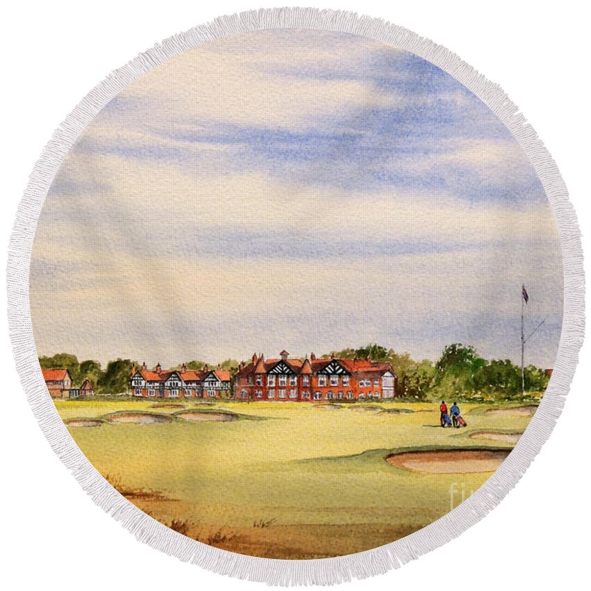 Royal Lytham & St Annes Golf Course Round Beach Towel featuring the painting Royal Lytham and St Annes Golf Course by Bill Holkham