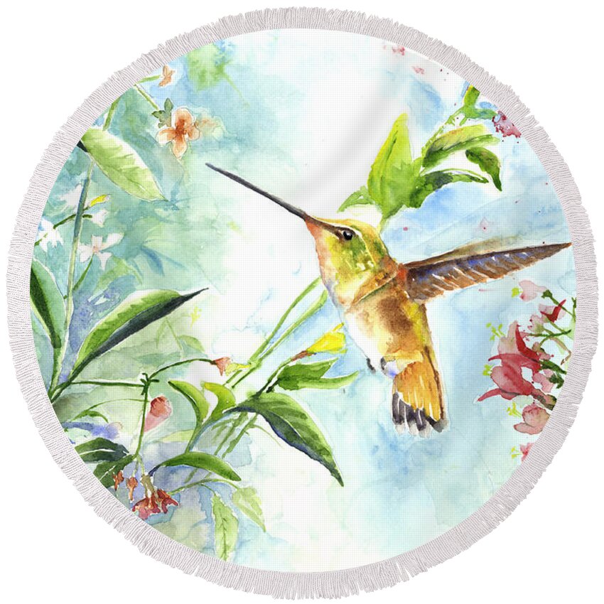 Bird Round Beach Towel featuring the painting Rufus Paradise by Arthur Fix