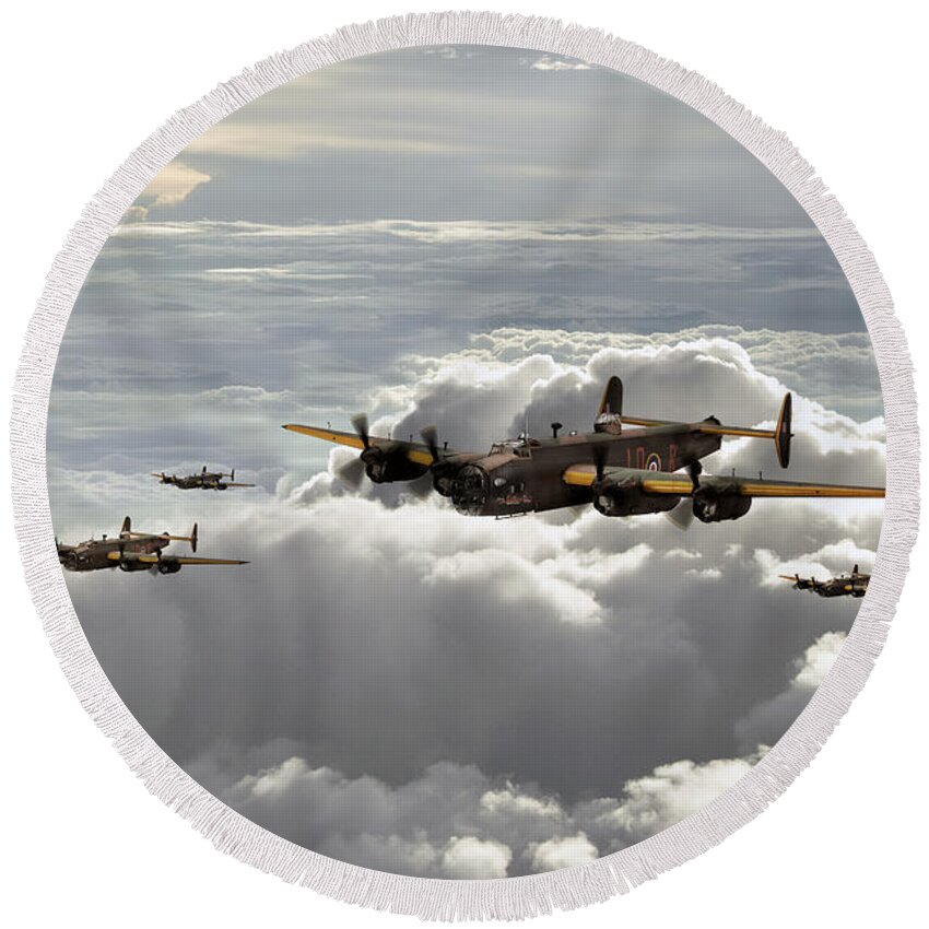 Handley Page Halifax Round Beach Towel featuring the digital art Ruhr Valley Express by Airpower Art