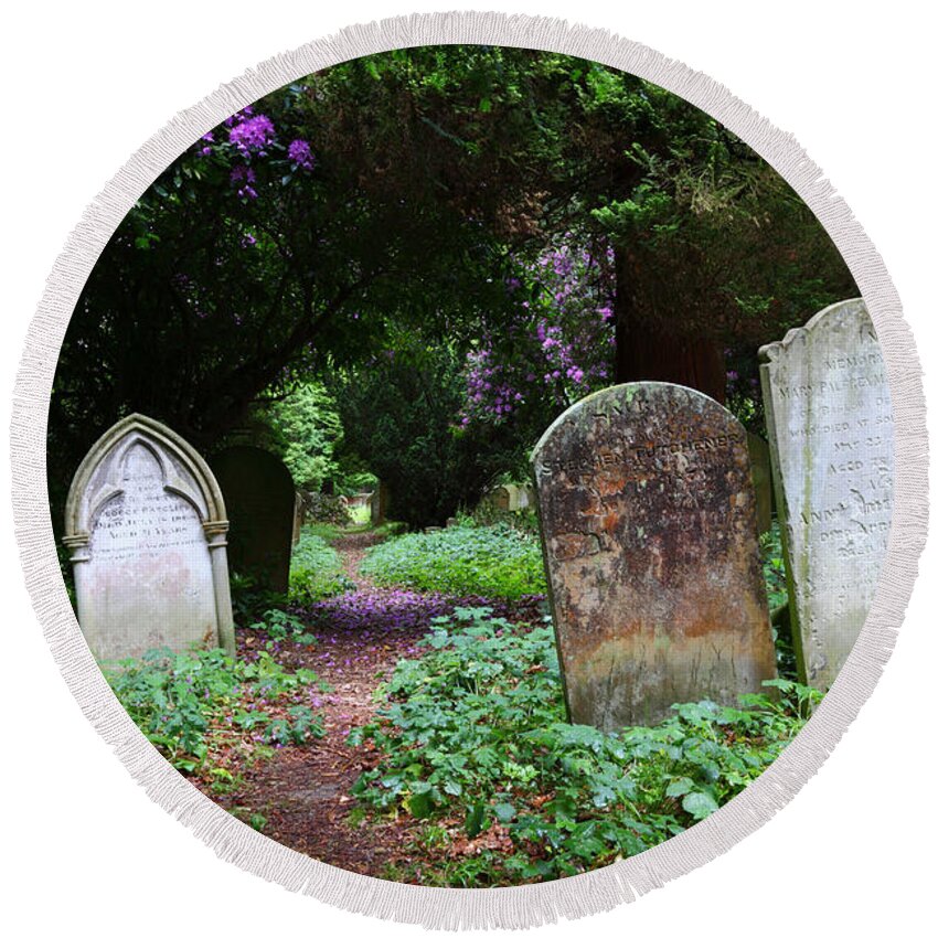 Cemetery Round Beach Towel featuring the photograph Rural Cemetery Pathway by James Brunker