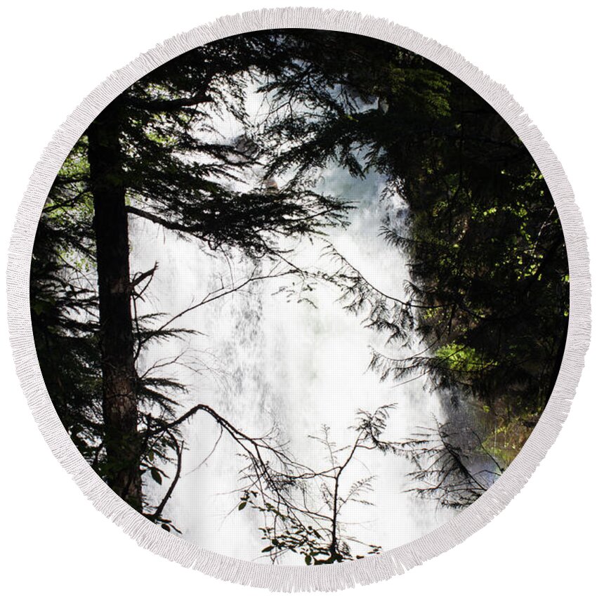 Waterfalls Round Beach Towel featuring the photograph Rushing Through the Trees by Edward Hawkins II