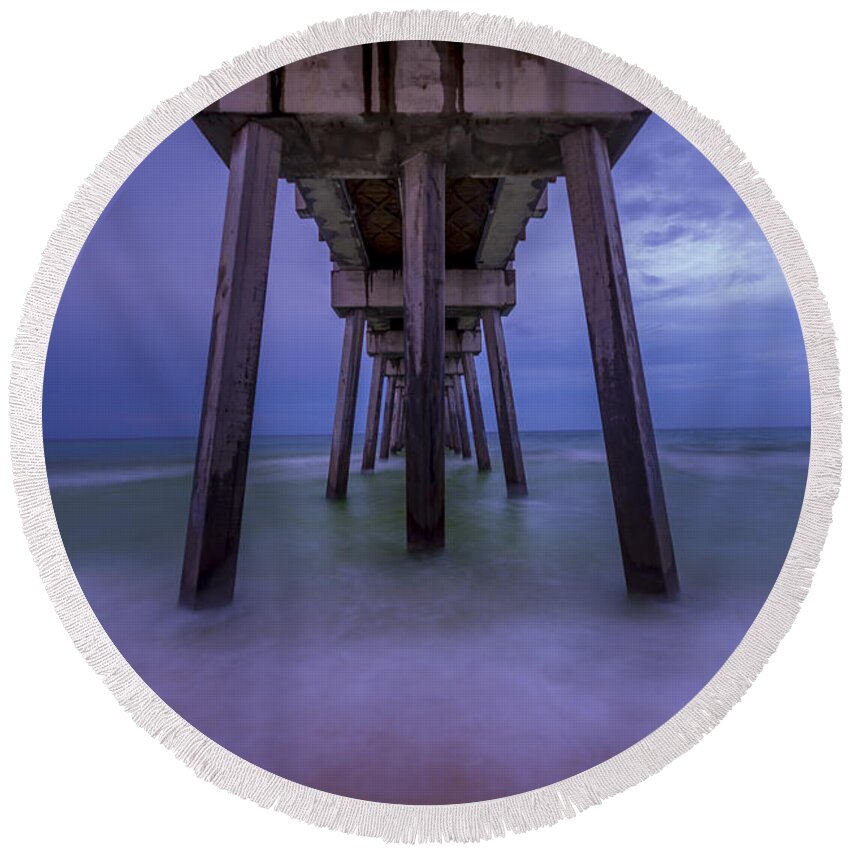 Russell Fields Pier Round Beach Towel featuring the photograph Russell Fields Pier by David Morefield