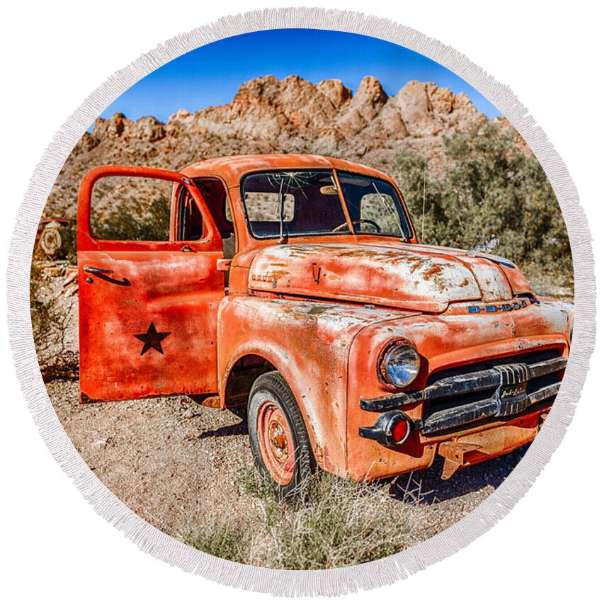 Rusted Round Beach Towel featuring the photograph Rusted Classics - Job Rated by Mark Rogers