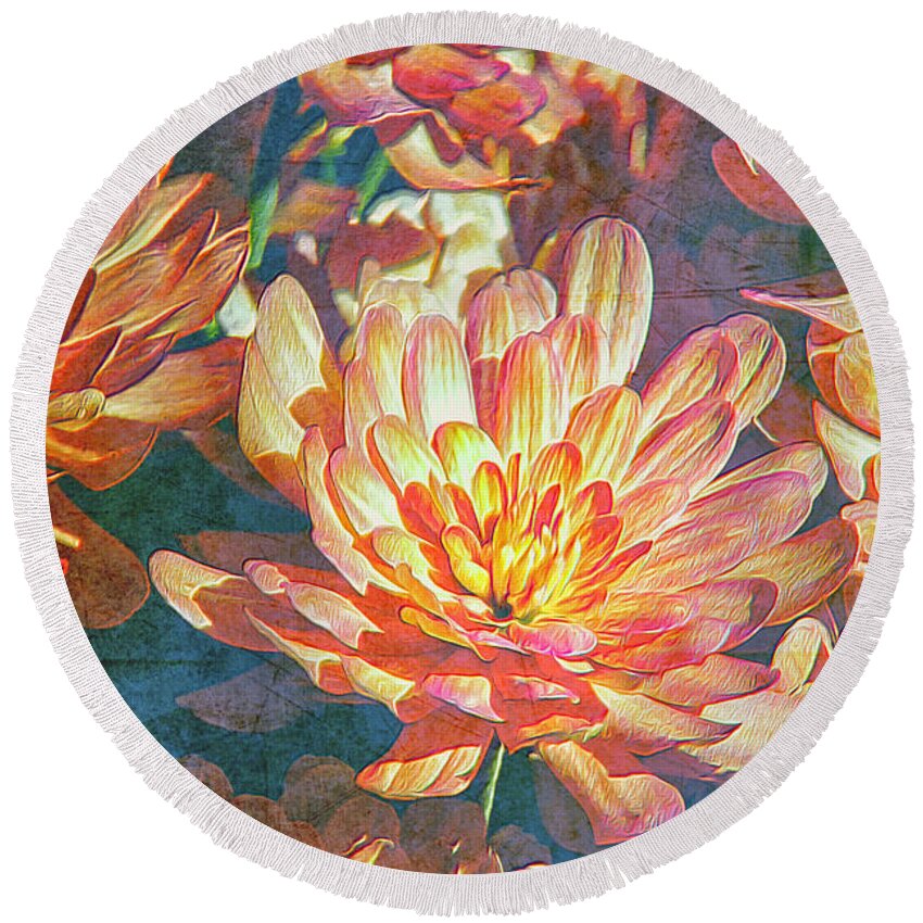 Flower Round Beach Towel featuring the photograph Rustic Blossom Grunge by Bill and Linda Tiepelman
