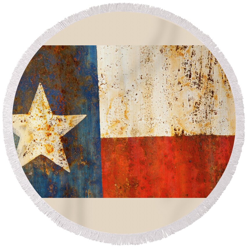 Texas Round Beach Towel featuring the photograph Rusty Texas Flag Rust And Metal Series by Mark Weaver