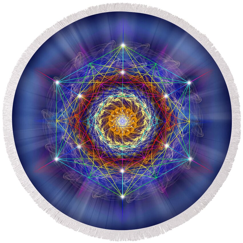 Endre Round Beach Towel featuring the digital art Sacred Geometry 167 by Endre Balogh