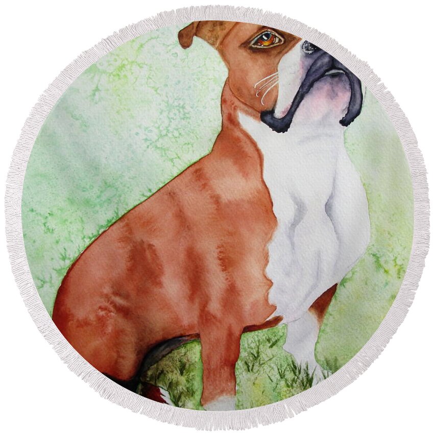 Animal Round Beach Towel featuring the painting Sadie by Diane DeSavoy
