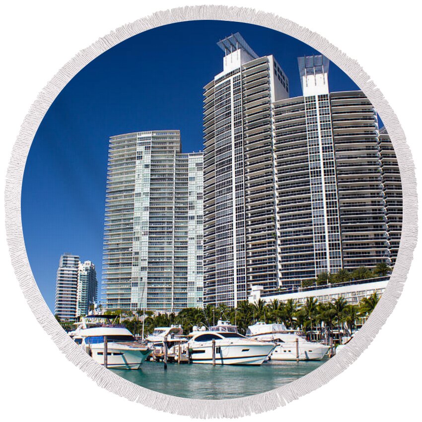 Port Round Beach Towel featuring the photograph Miami Beach Marina Series 27 by Carlos Diaz