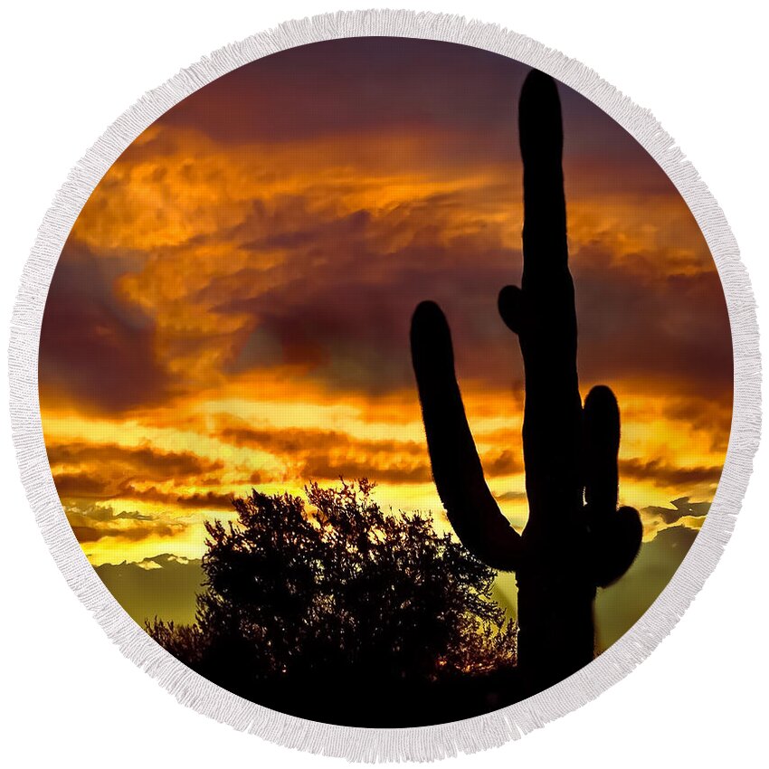 Cactus Round Beach Towel featuring the photograph Saguaro Silhouette by Robert Bales