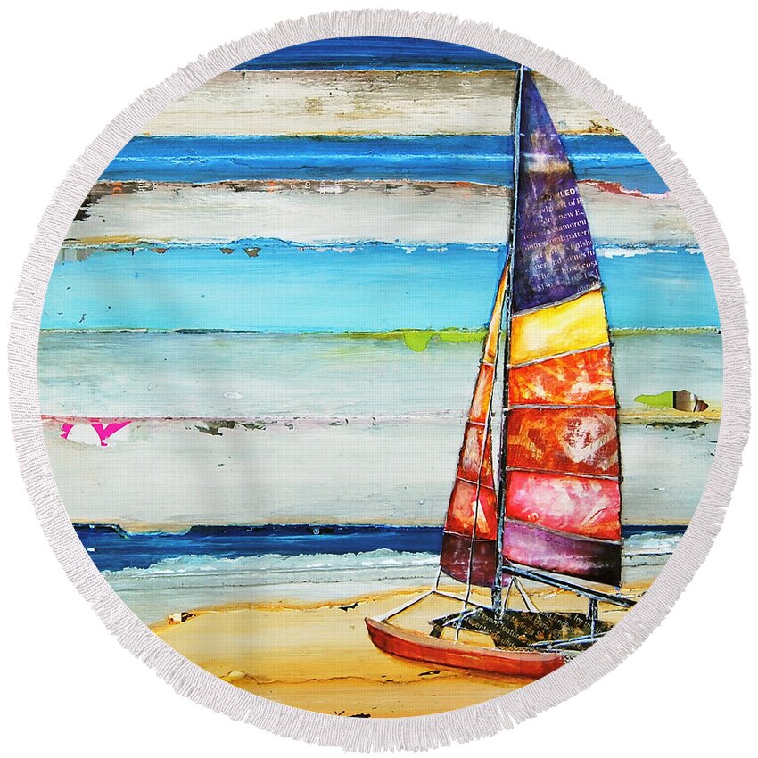 Sailboat Round Beach Towel featuring the mixed media Sail Away by Danny Phillips