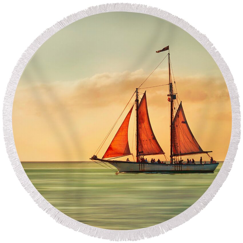 Sailing Round Beach Towel featuring the photograph Sailing Into The Sun by Hannes Cmarits
