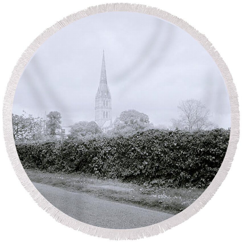 Inspiration Round Beach Towel featuring the photograph Salisbury Cathedral by Shaun Higson