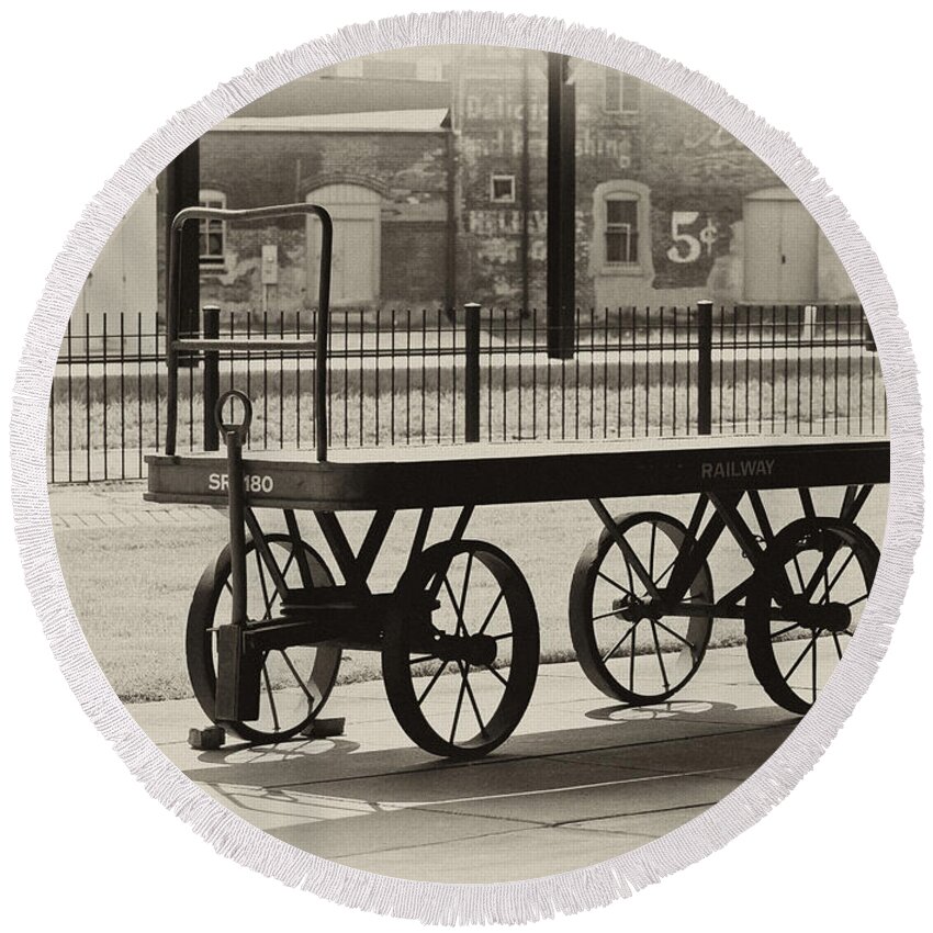 Railroad Round Beach Towel featuring the photograph Salisbury Depot Freight Cart by Wilma Birdwell