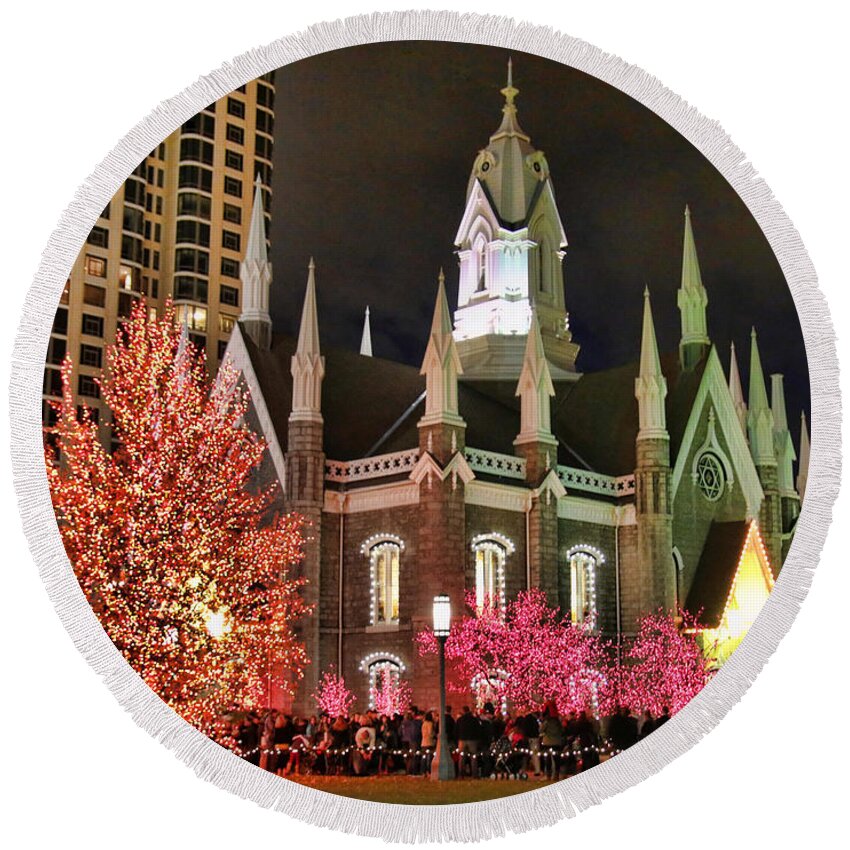 Salt Lake Temple Round Beach Towel featuring the photograph Salt Lake Temple - 3 by Ely Arsha