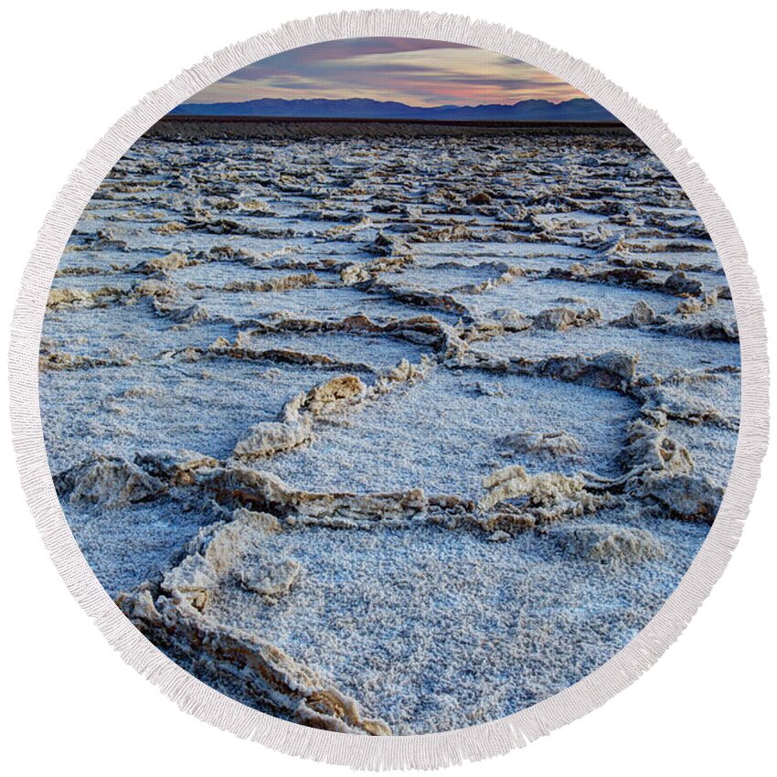 Arid Round Beach Towel featuring the photograph Salt Polygons Death Valley by Juli Scalzi