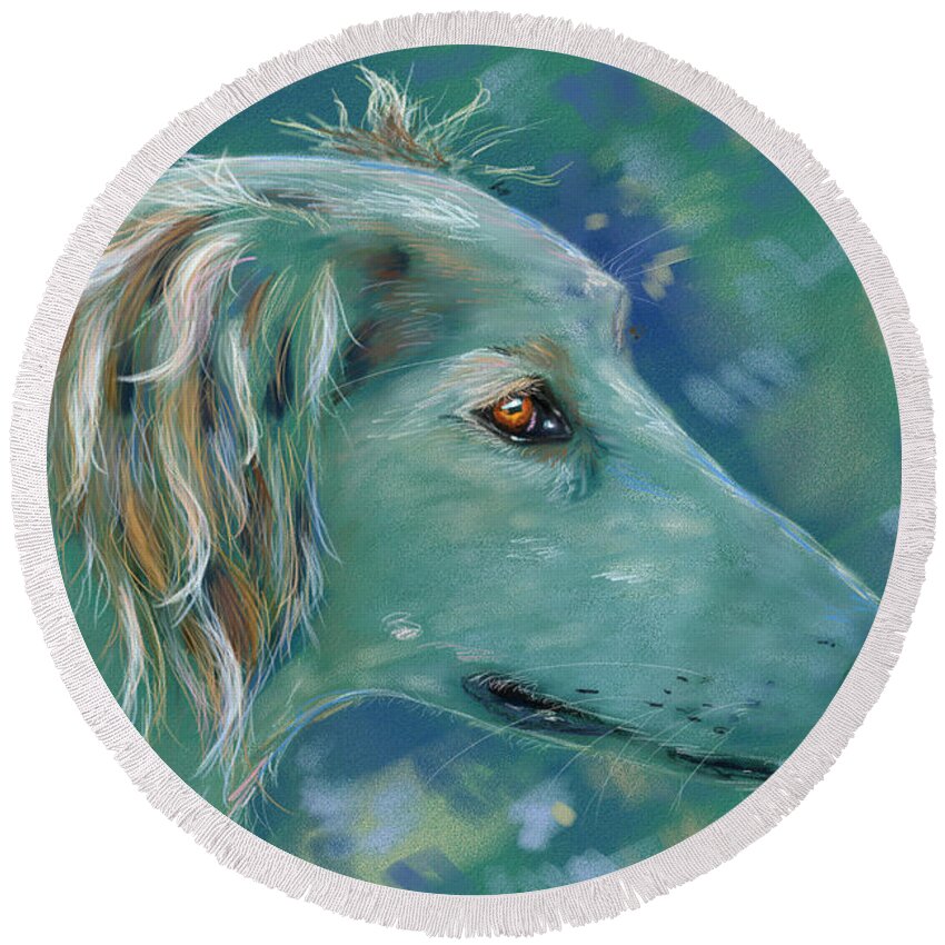 Saluki Round Beach Towel featuring the painting Saluki Dog Painting by Michelle Wrighton