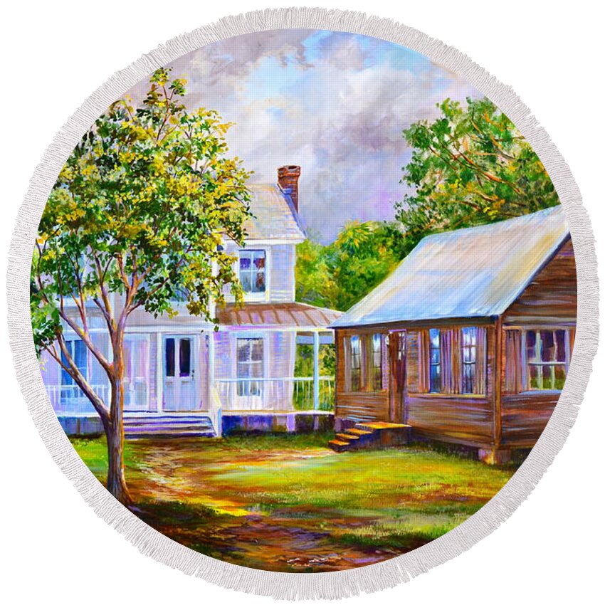 Painting Al Fresco Round Beach Towel featuring the painting Sams Place by AnnaJo Vahle