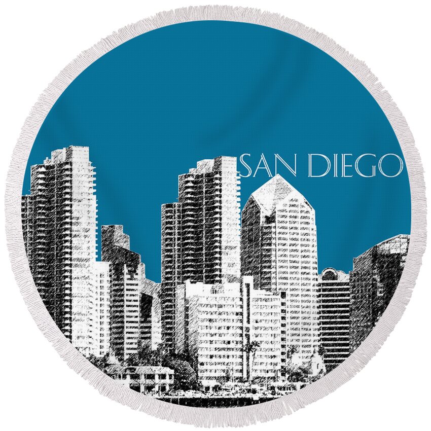 Architecture Round Beach Towel featuring the digital art San Diego Skyline 1 - Steel by DB Artist