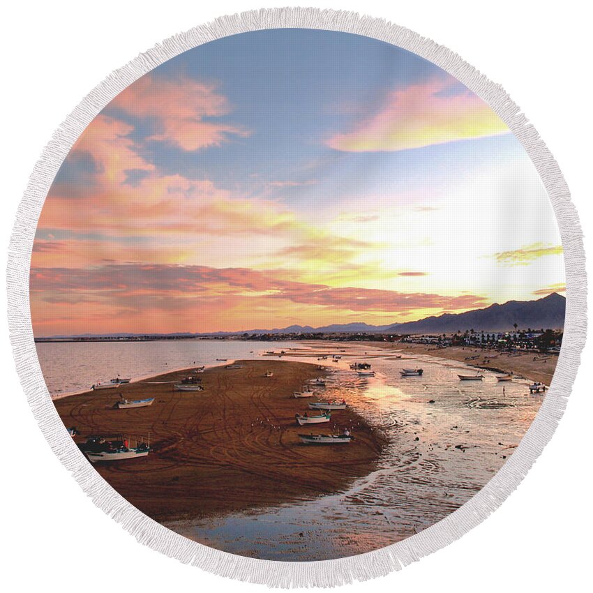 Mexico Round Beach Towel featuring the photograph San Felipe Sunset 04 by JustJeffAz Photography