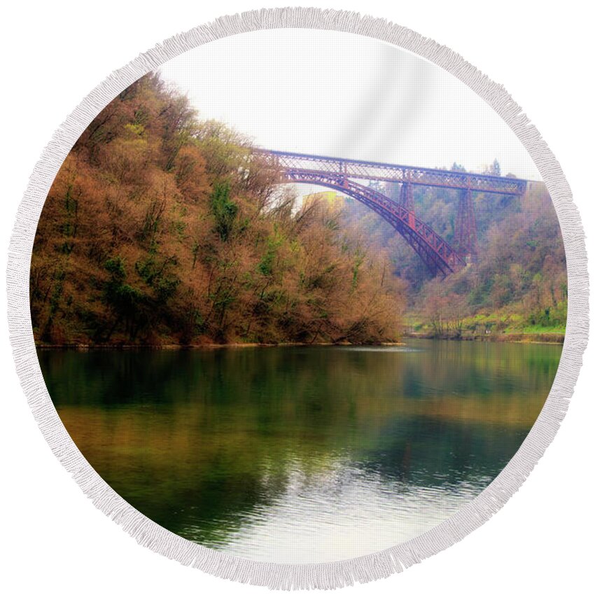 Adda Round Beach Towel featuring the photograph San Michele Bridge N.1 by Roberto Pagani