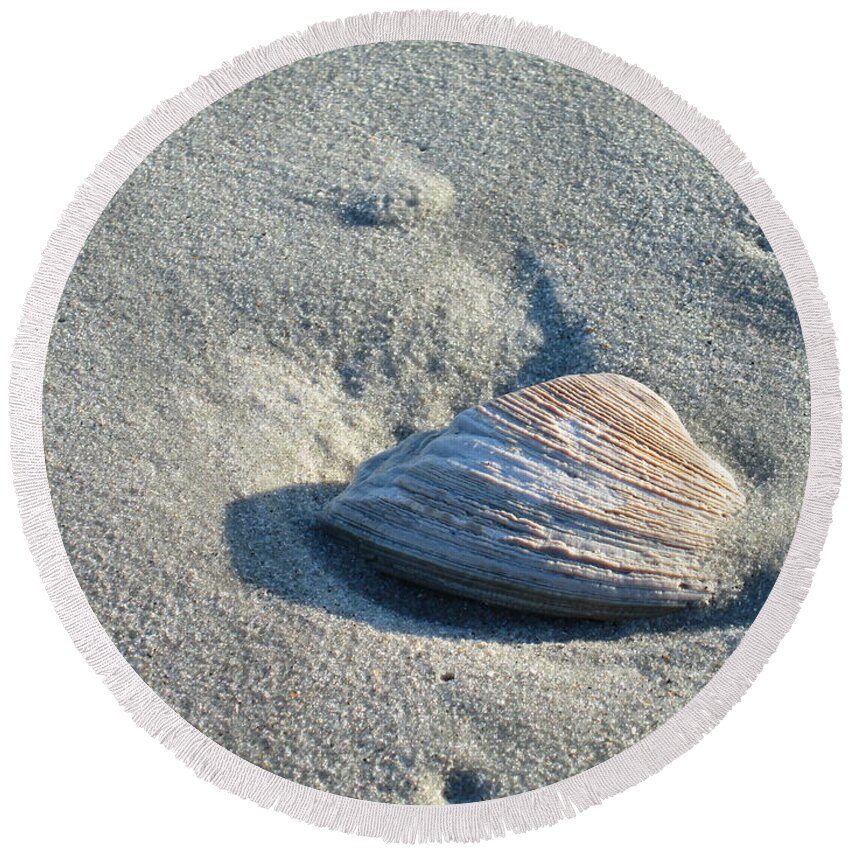 Seashell Round Beach Towel featuring the photograph Sand And Seashell by Nelson Watkins