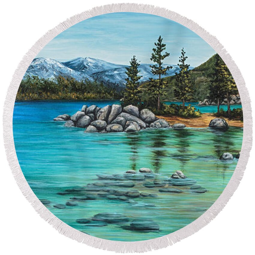 Landscape Round Beach Towel featuring the painting Sand Harbor by Darice Machel McGuire