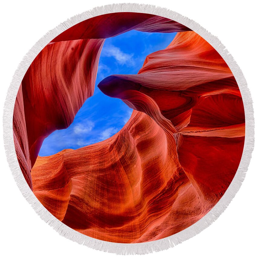 Antelope Canyon Round Beach Towel featuring the photograph Sandstone Curves in Antelope Canyon by Greg Norrell