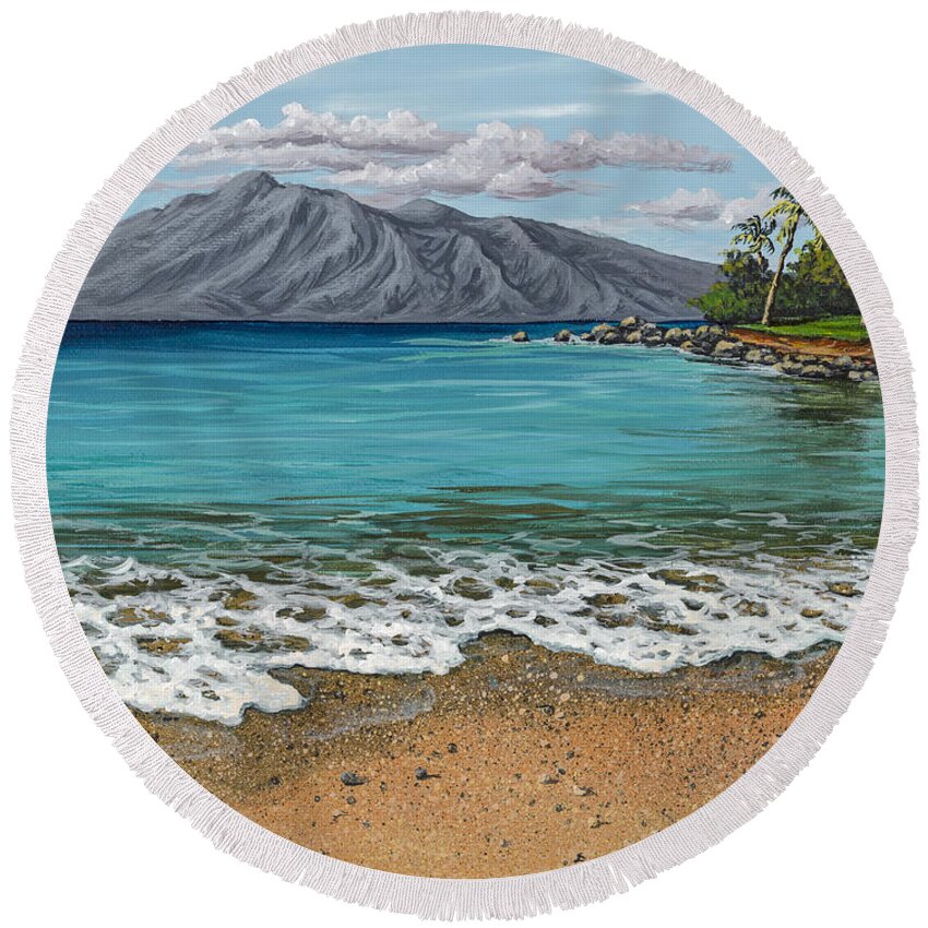 Seascape Round Beach Towel featuring the painting Sandy Beach by Darice Machel McGuire