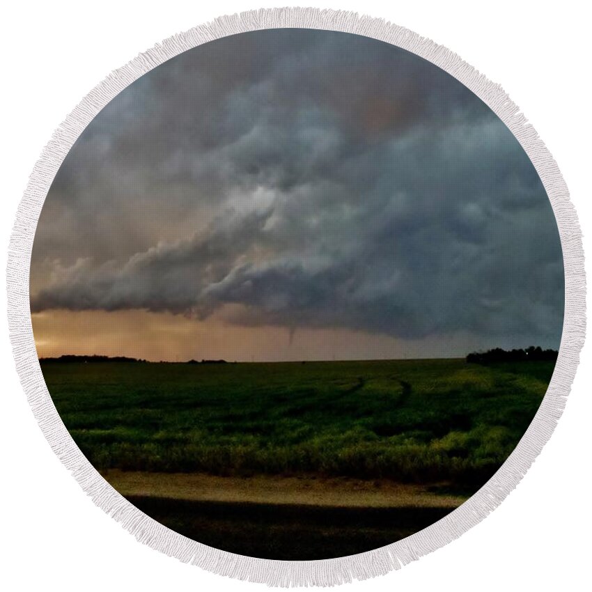 Tornado Round Beach Towel featuring the photograph Sanford Sunset Tornado by Ed Sweeney