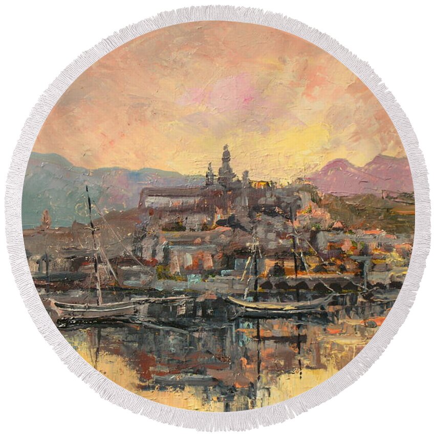 Harbour Round Beach Towel featuring the painting Sanremo by Luke Karcz