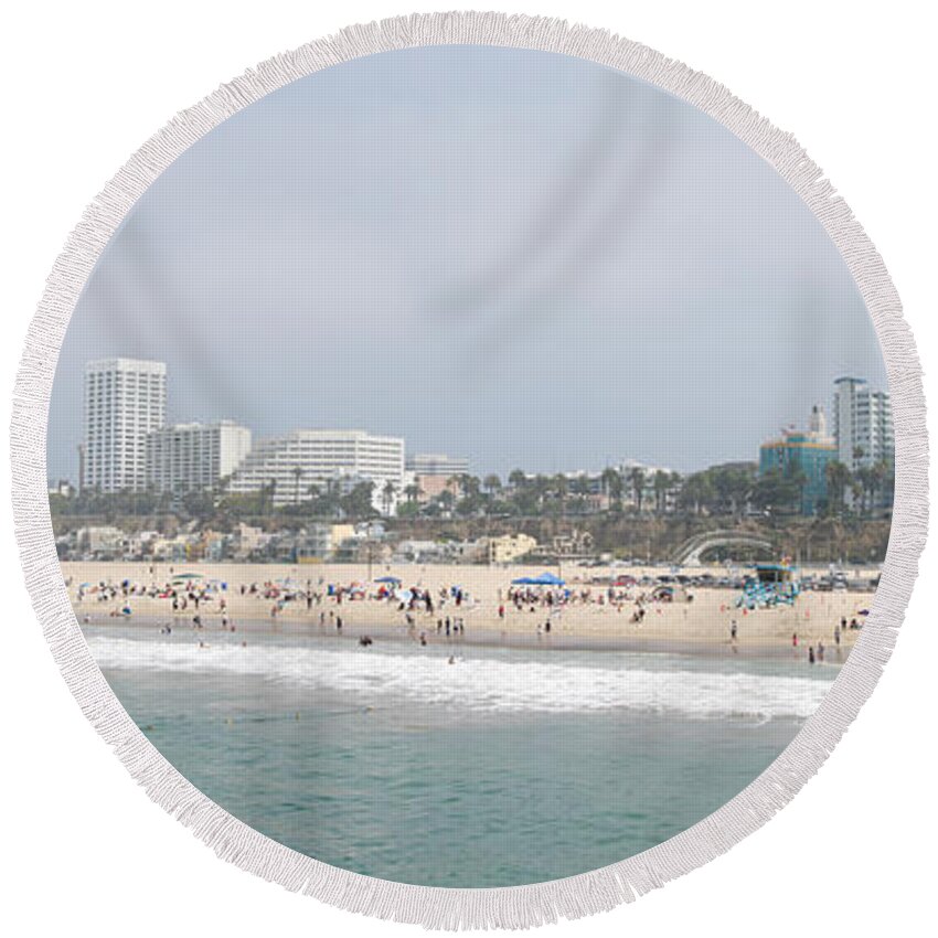 Photography Round Beach Towel featuring the photograph Santa Monica Beach, Santa Monica, Los by Panoramic Images