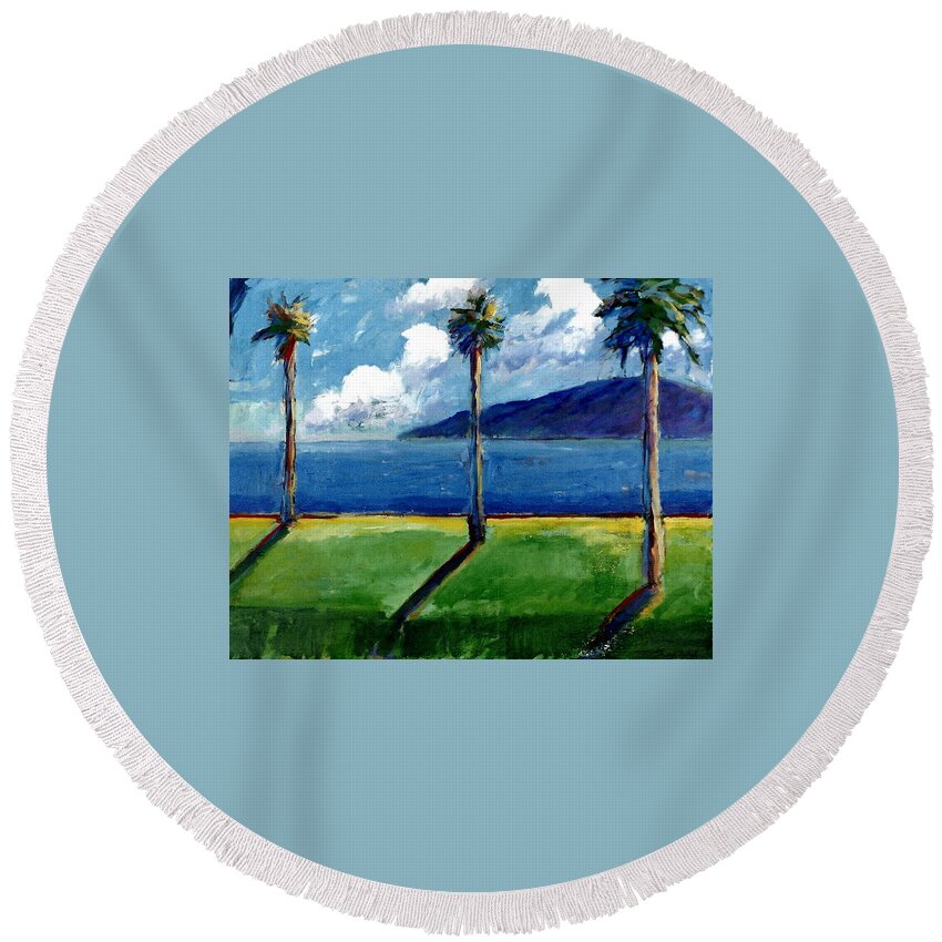 Santa Monica Round Beach Towel featuring the painting Santa Monica by Gerry High