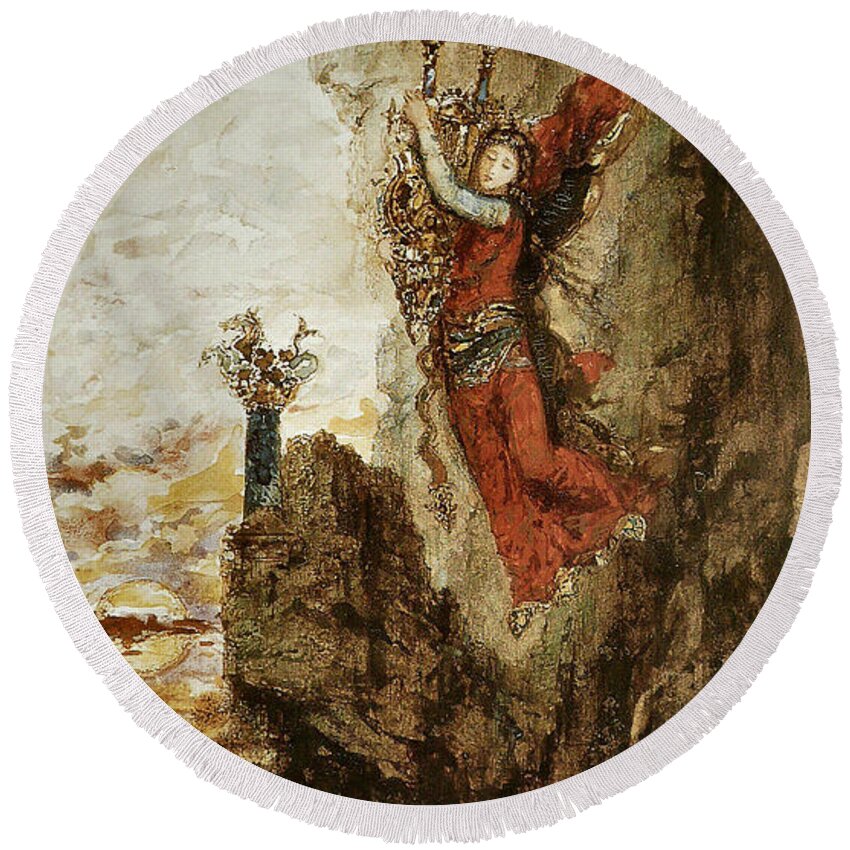Gustave Moreau Round Beach Towel featuring the painting Sappho in Lefkada by Gustave Moreau