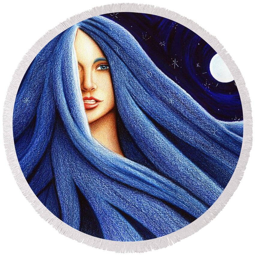 Blue Round Beach Towel featuring the drawing Sapphyre by Danielle R T Haney