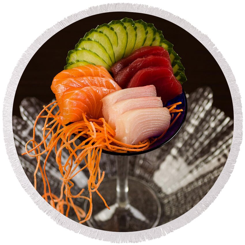 Asian Round Beach Towel featuring the photograph Sashimi Cocktail by Raul Rodriguez