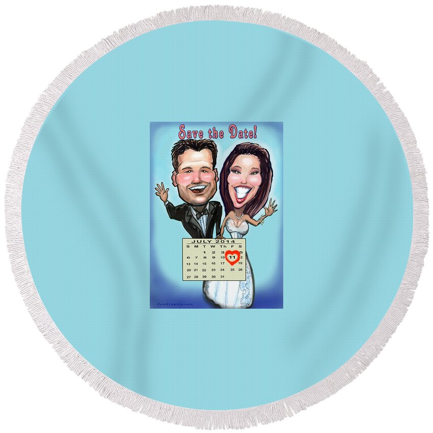 Wedding Round Beach Towel featuring the digital art Save the Date by Kevin Middleton