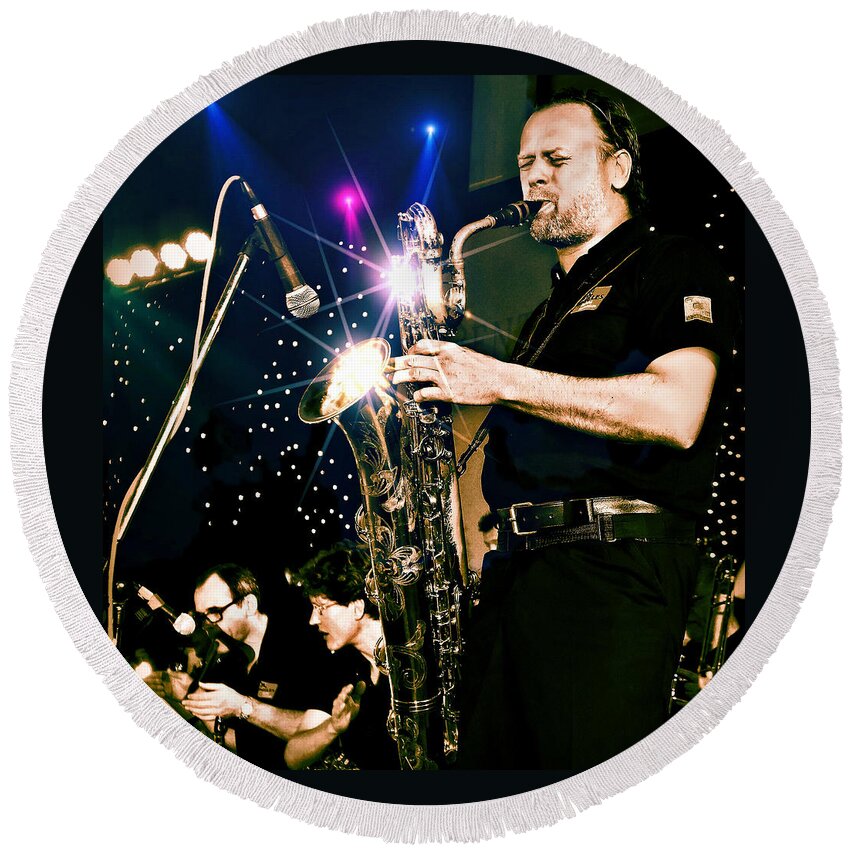 Sax Round Beach Towel featuring the photograph Sax Solo by Ian Gledhill