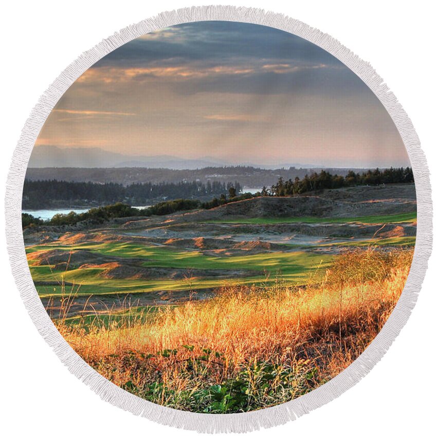 Chambers Creek Round Beach Towel featuring the photograph Scottish Style Links in September - Chambers Bay Golf Course by Chris Anderson